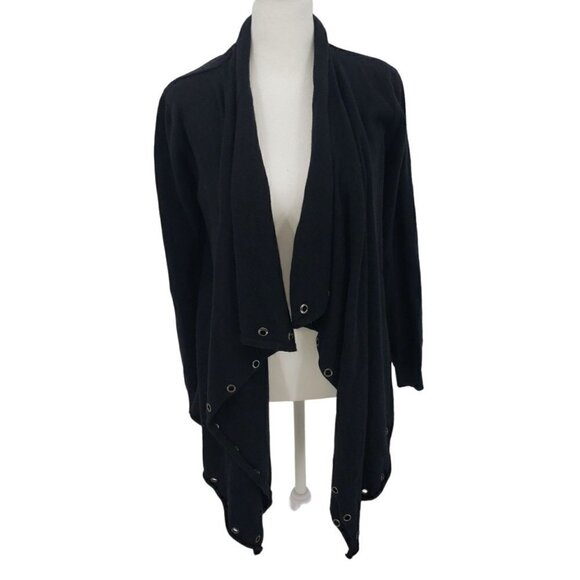 Ella Moss Waterfall Cardigan Oversized Women Size XS 2 4 Black Grommets Cashmere - Picture 1 of 14